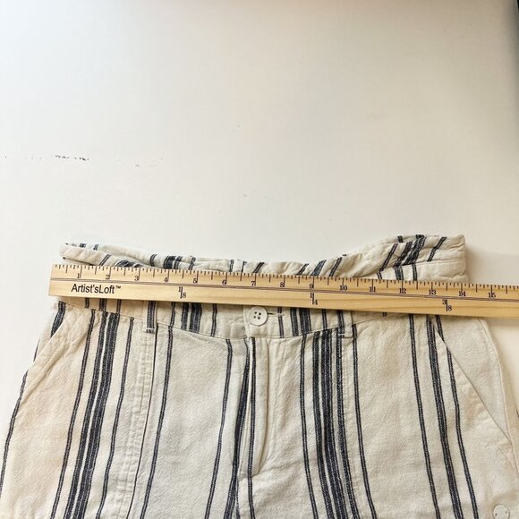 Roxy Cream & Blue Striped Linen Shorts High Rise Beach Casual Boho Size Small - Picture 5 of 7